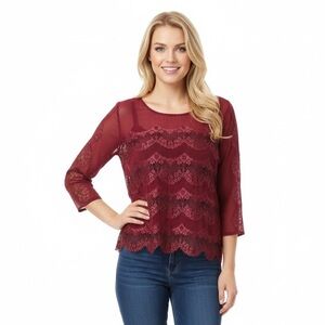 Lucky Brand medium Merlot sexy lace blouse